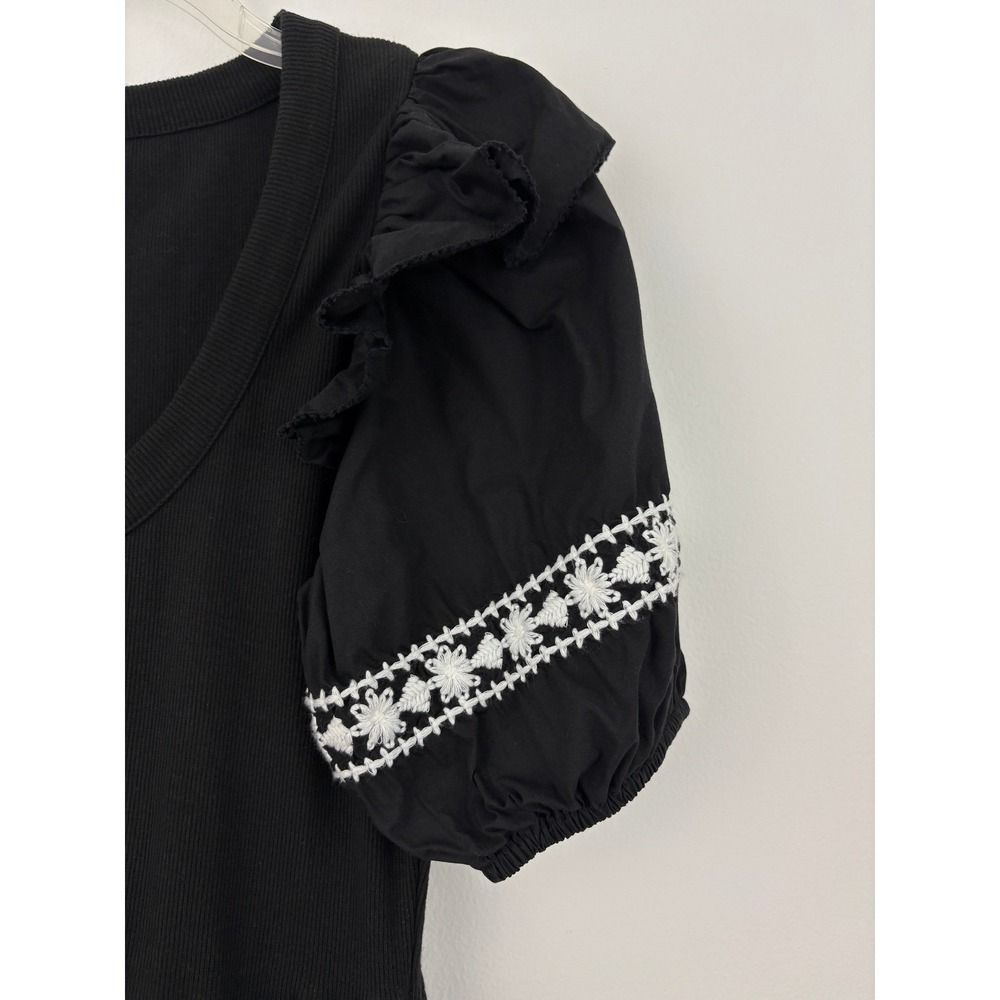 Anthropologie Cleobella Selma Midi Dress Size S Black Embroidered Puff Sleeve - Picture 5 of 11